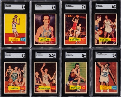1957-58 Topps Basketball Complete Set (80) Featuring SGC-Graded Examples Including Russell, Cousy, Pettit & More!